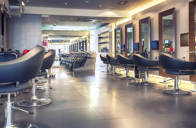 Warm blush-toned salon interior